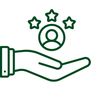 Grüne Hand die ein Menschensymbol und drei grüne Sterne hält