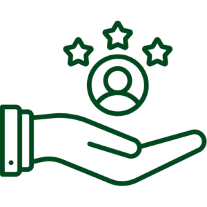 Grüne Hand die ein Menschensymbol und drei grüne Sterne hält